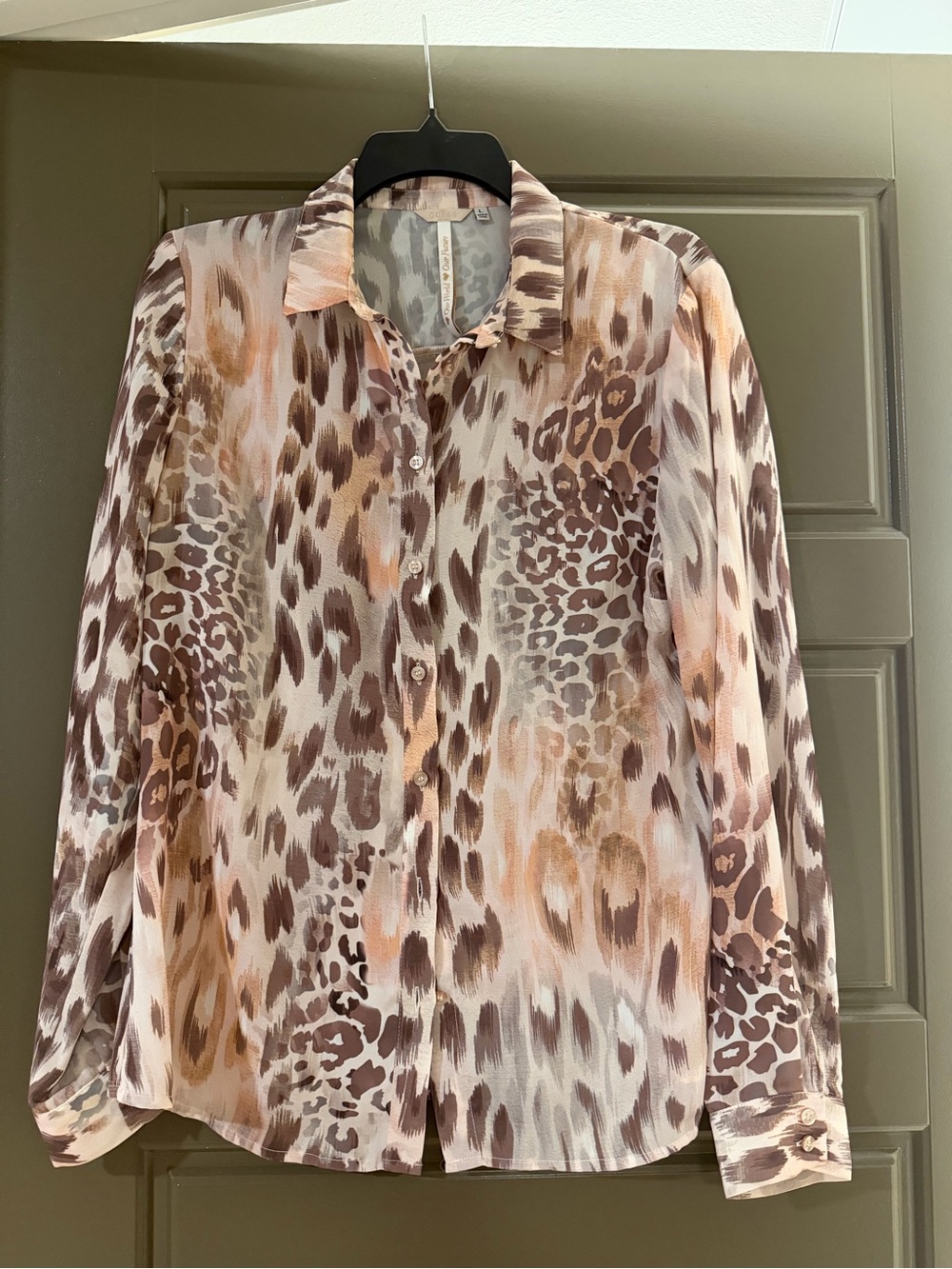 Guess Animal Print Button-Down Blouse in Brown and Cream